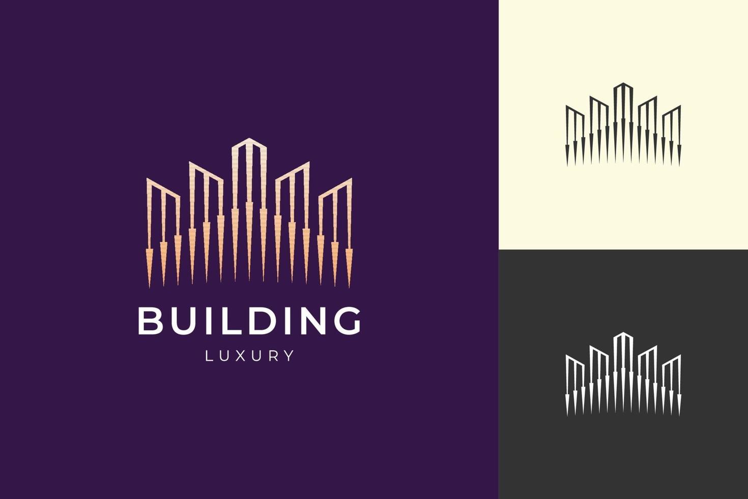 edificio de propiedad o logotipo de hotel en color dorado de lujo y futurista vector