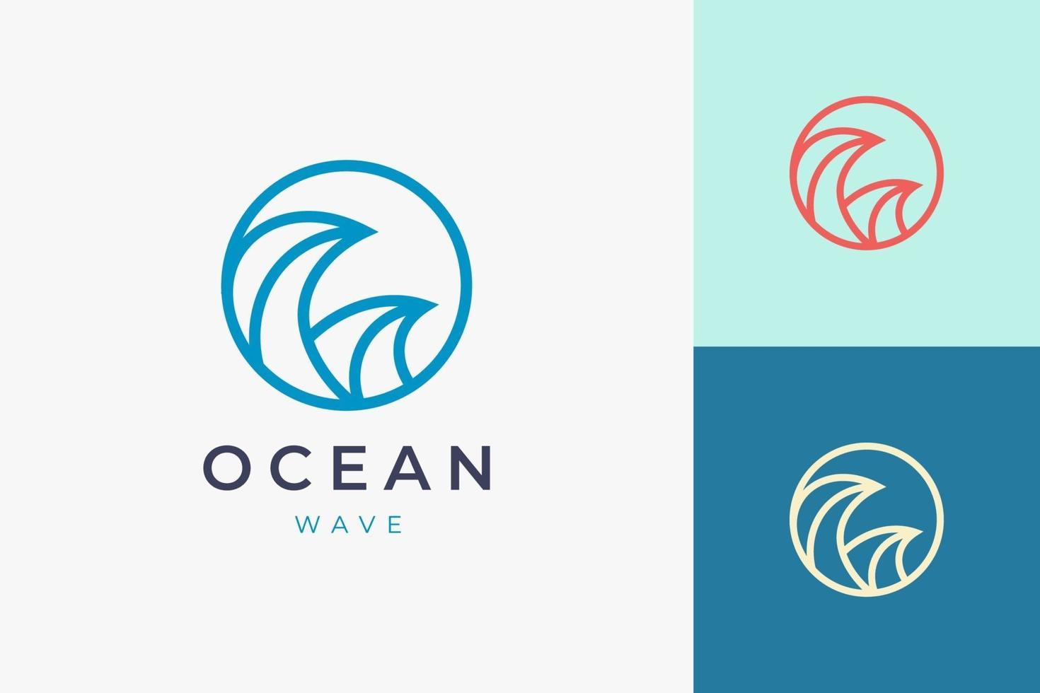 Plantilla de logotipo de surf o playa en forma de ola de mar de círculo vector
