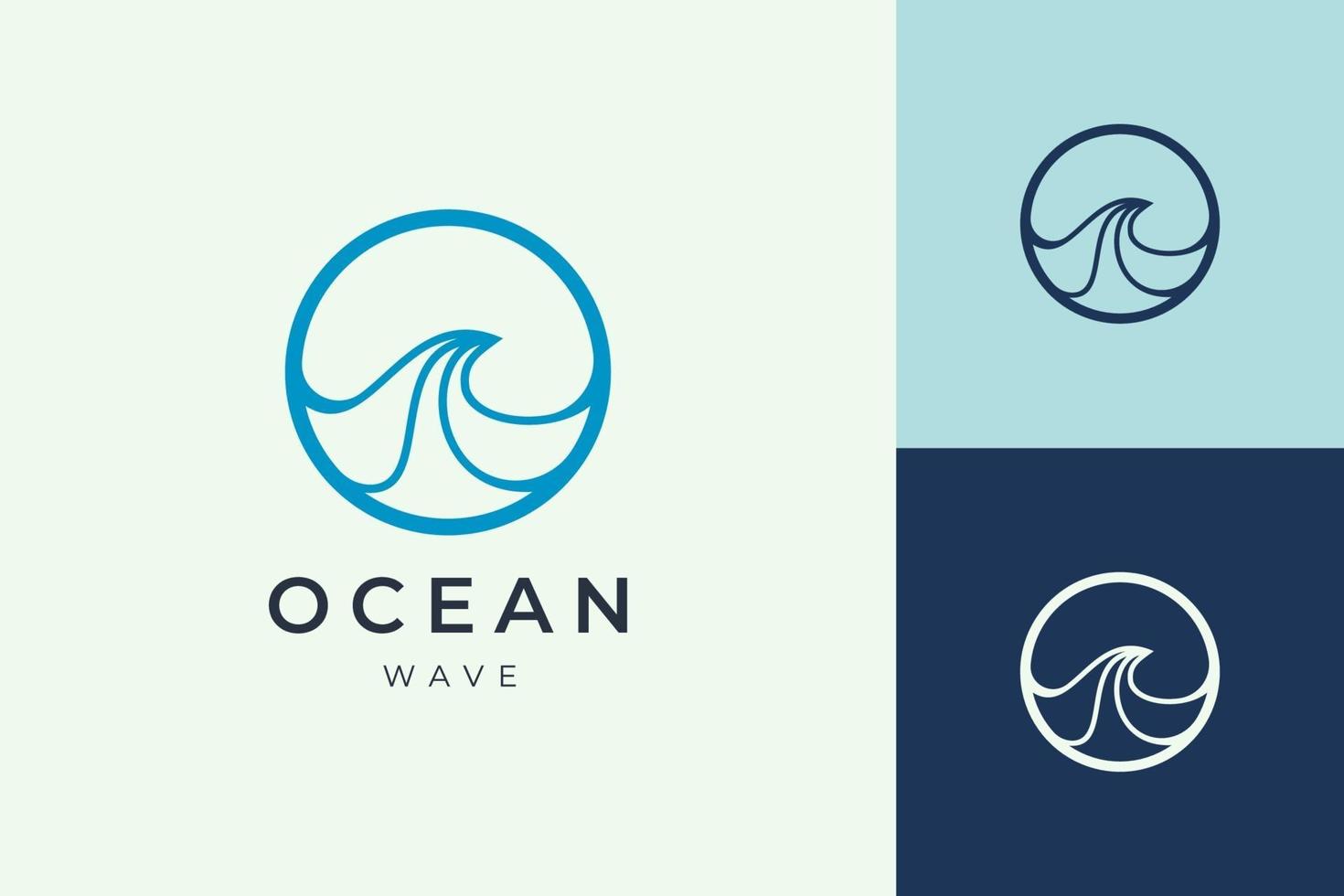 Frente de agua o plantilla de logotipo de la costa en forma de ola de mar de círculo vector