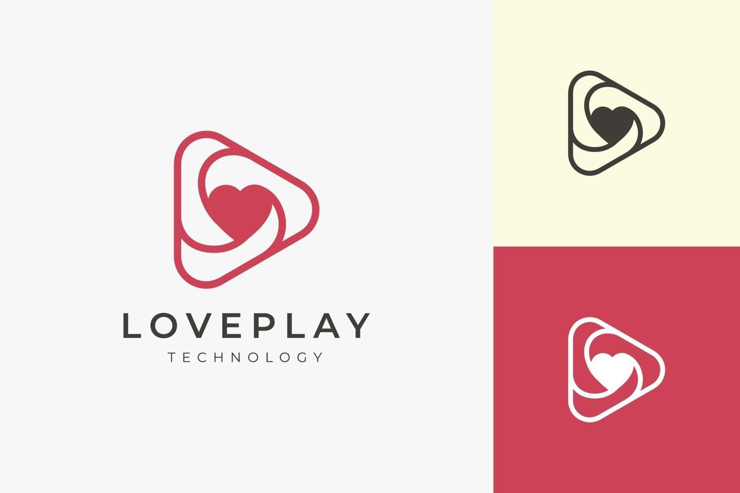 Romance on love logo with clean and simple triangle play shape vector