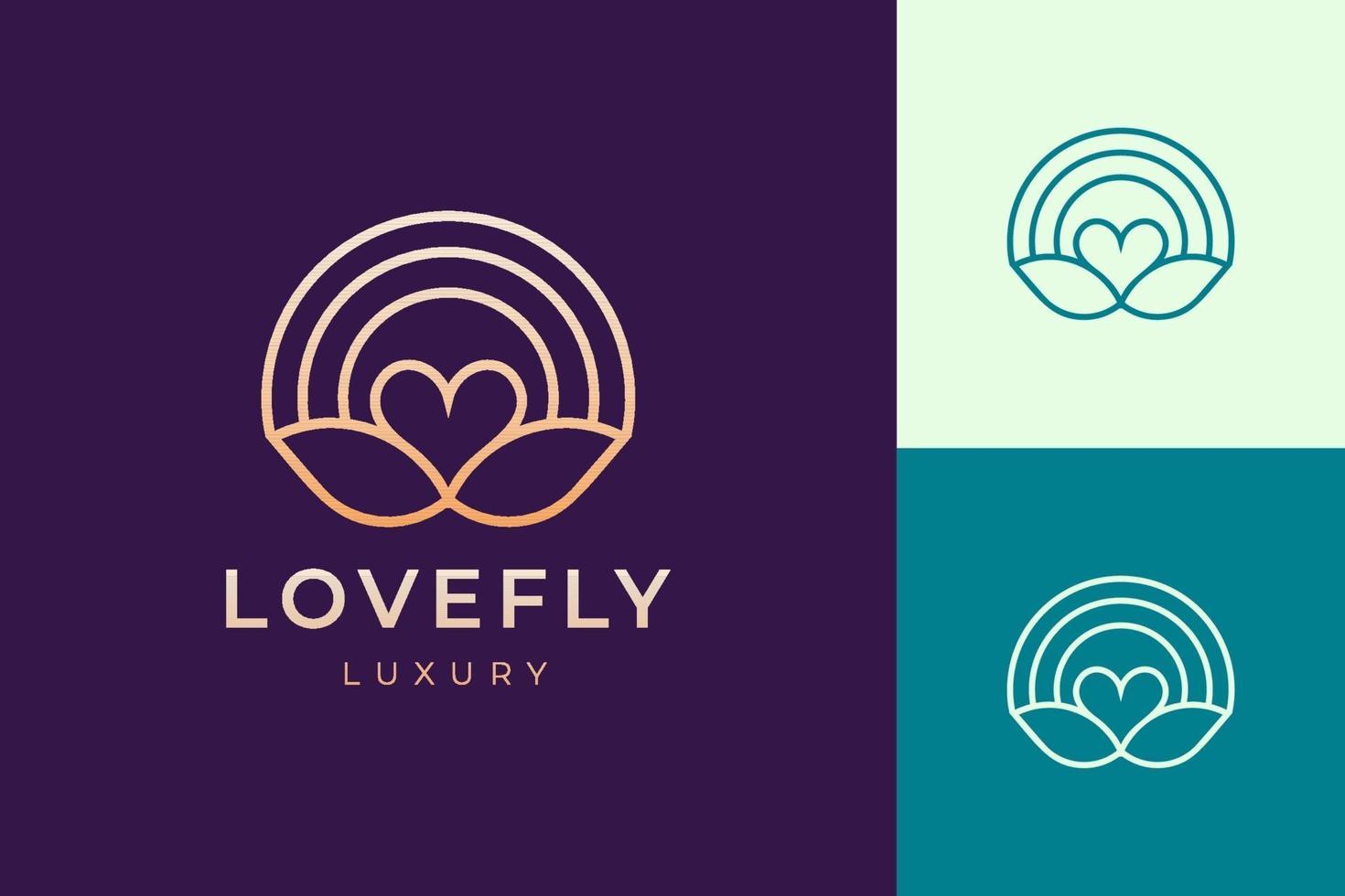 Logotipo de cosmética o spa en forma de amor y hoja de lujo vector