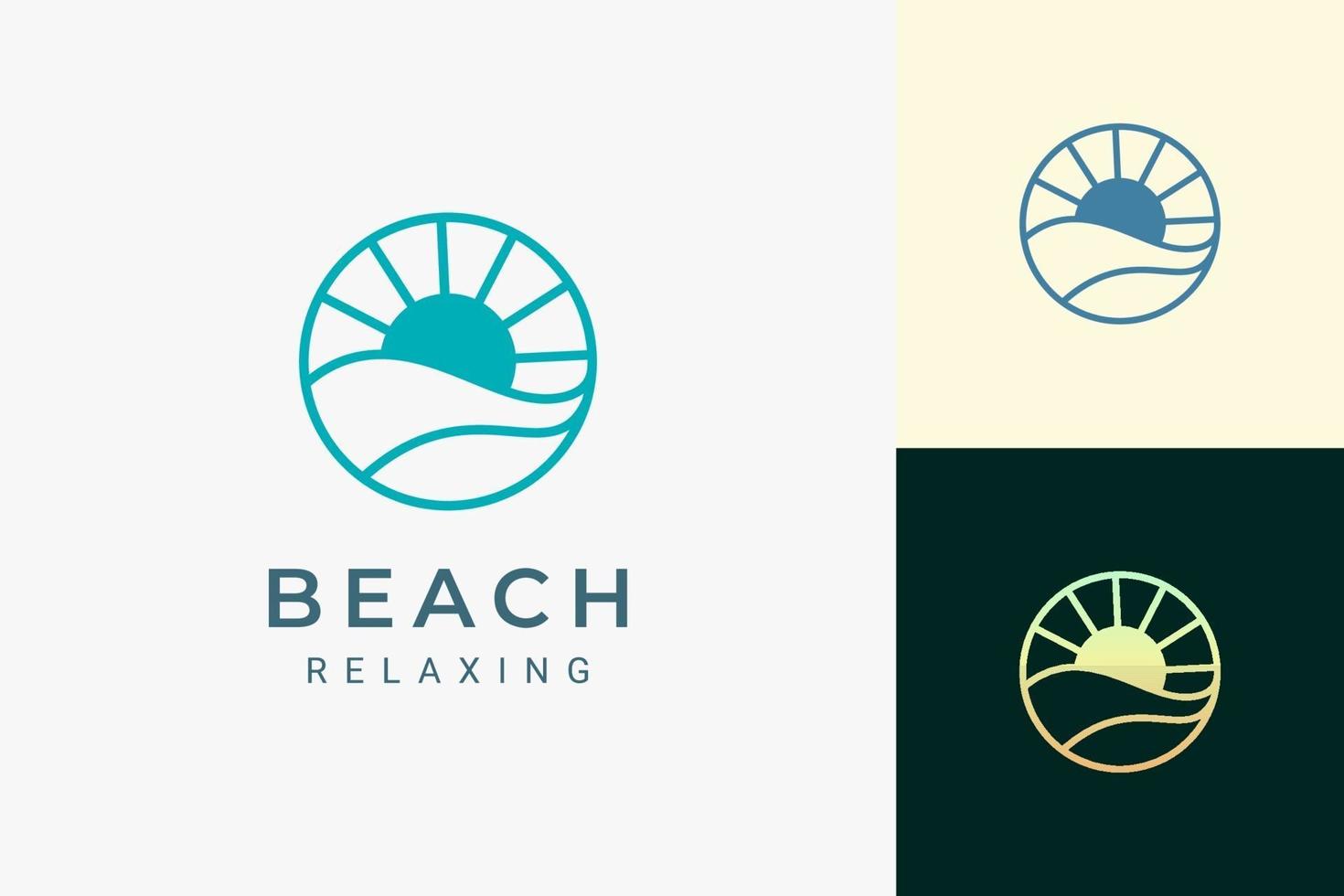 Sea or water theme logo with waves and sun in circle shape vector