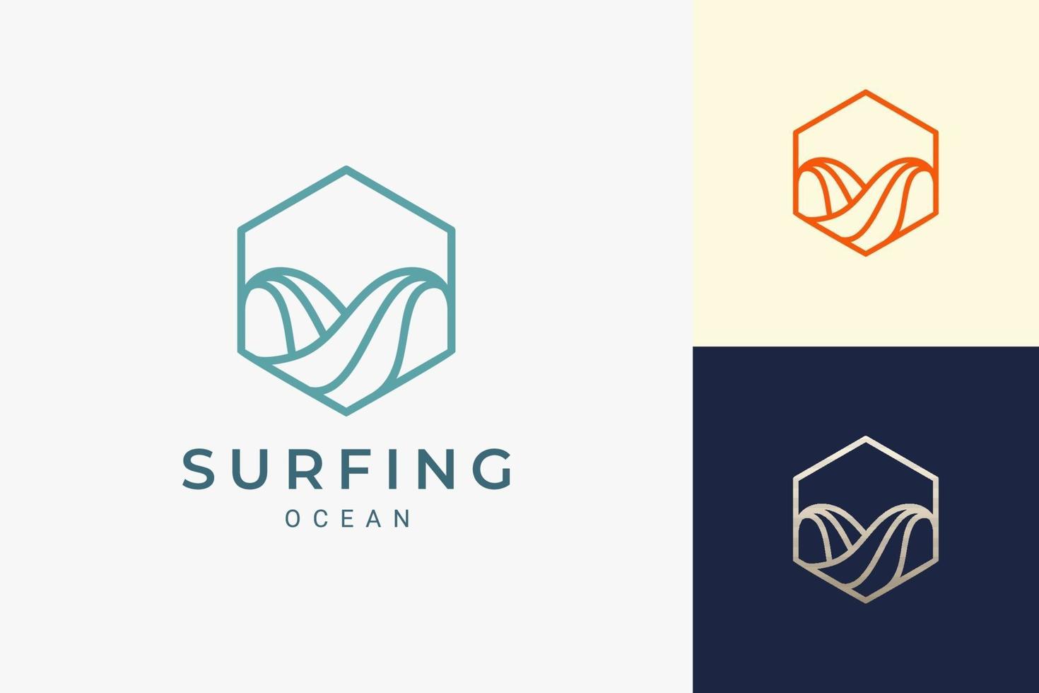 ola oceánica o logotipo de surf en forma hexagonal simple vector