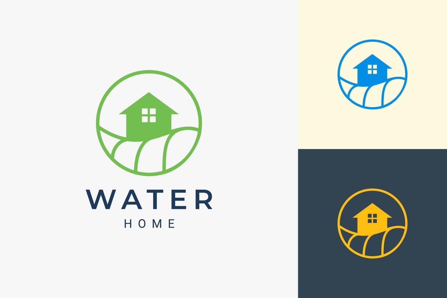 Beach theme residence or apartment logo with ocean wave and circle vector