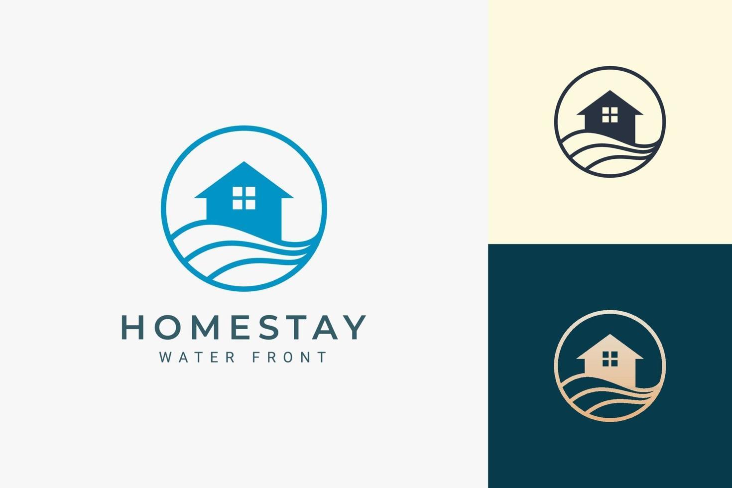 Beach theme residence or apartment logo with ocean wave and circle vector