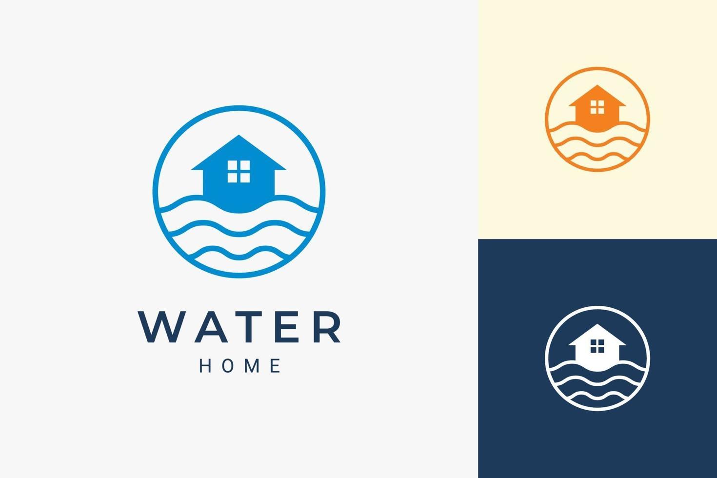 Beach theme residence or apartment logo with ocean wave and circle vector