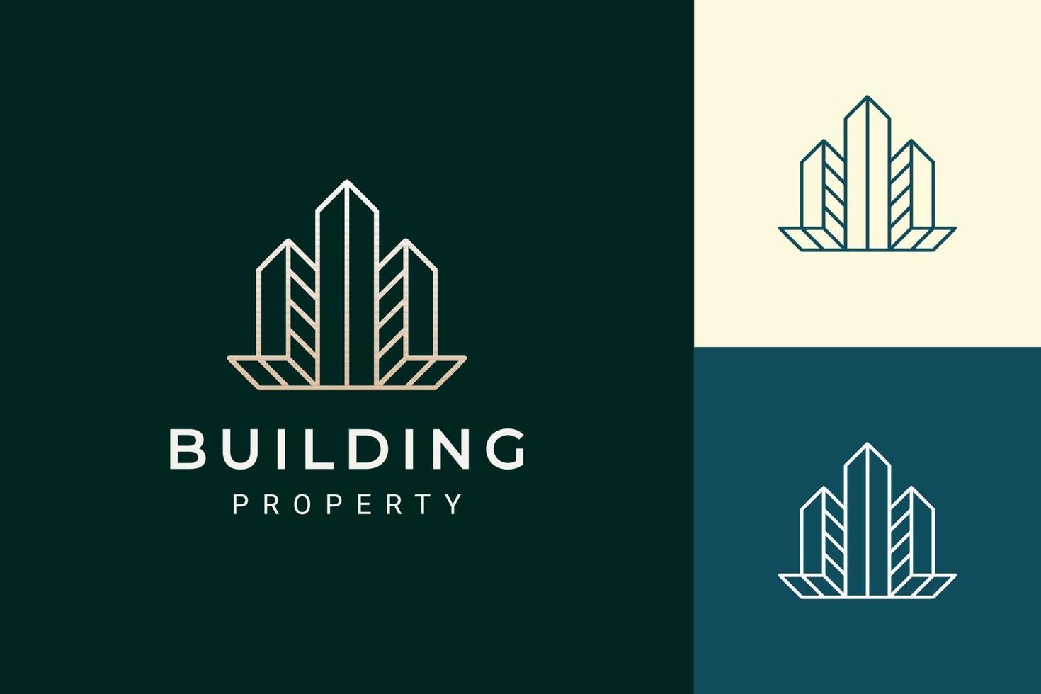 Apartamento o logotipo de bienes raíces en forma de lujo y futurista. vector