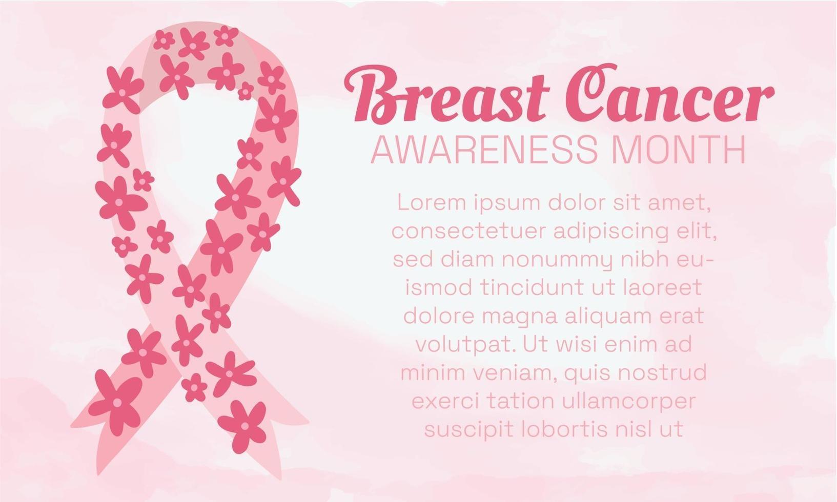 banner del mes de concientización sobre el cáncer de mama, fondo de acuarela, cinta vector