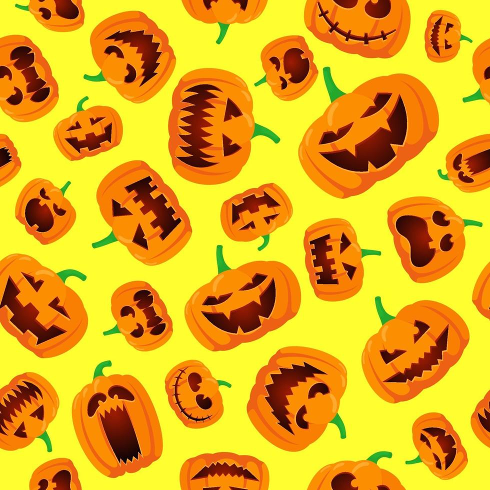 Seamless Halloween pattern with happy jack lantern scary pumpkins vector