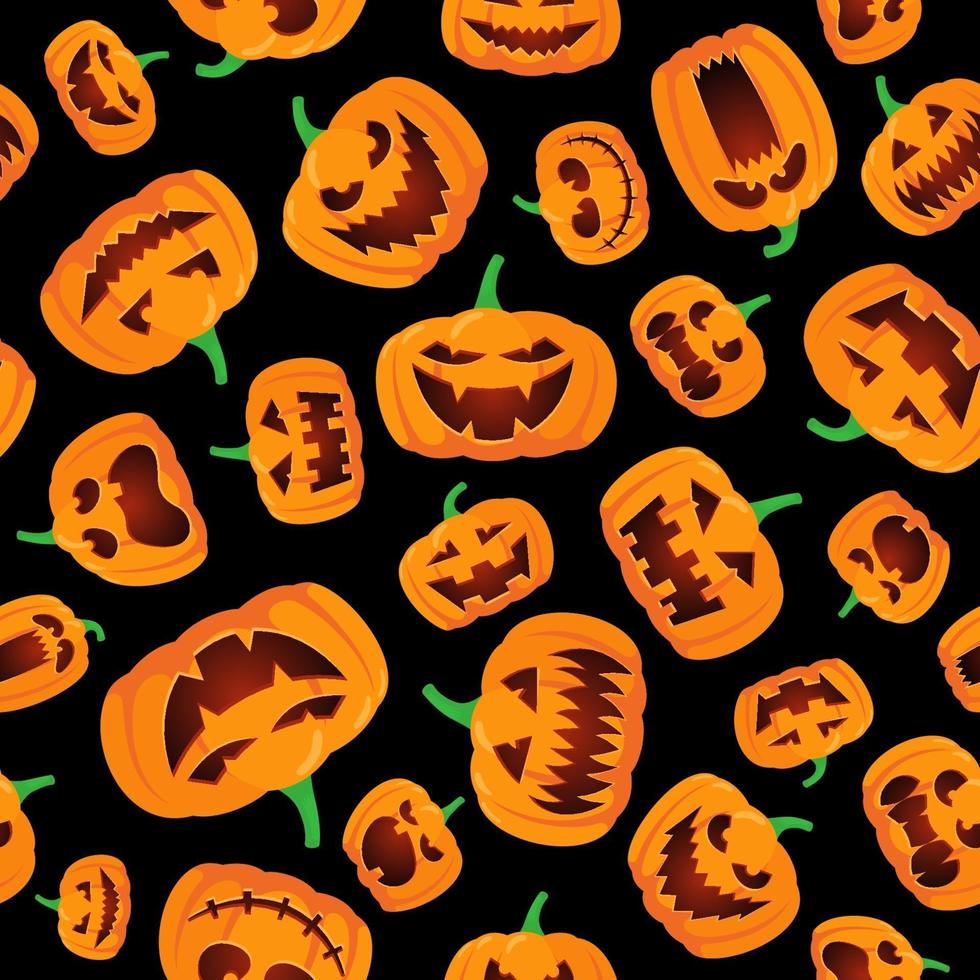 Seamless Halloween pattern with happy jack lantern scary pumpkins vector