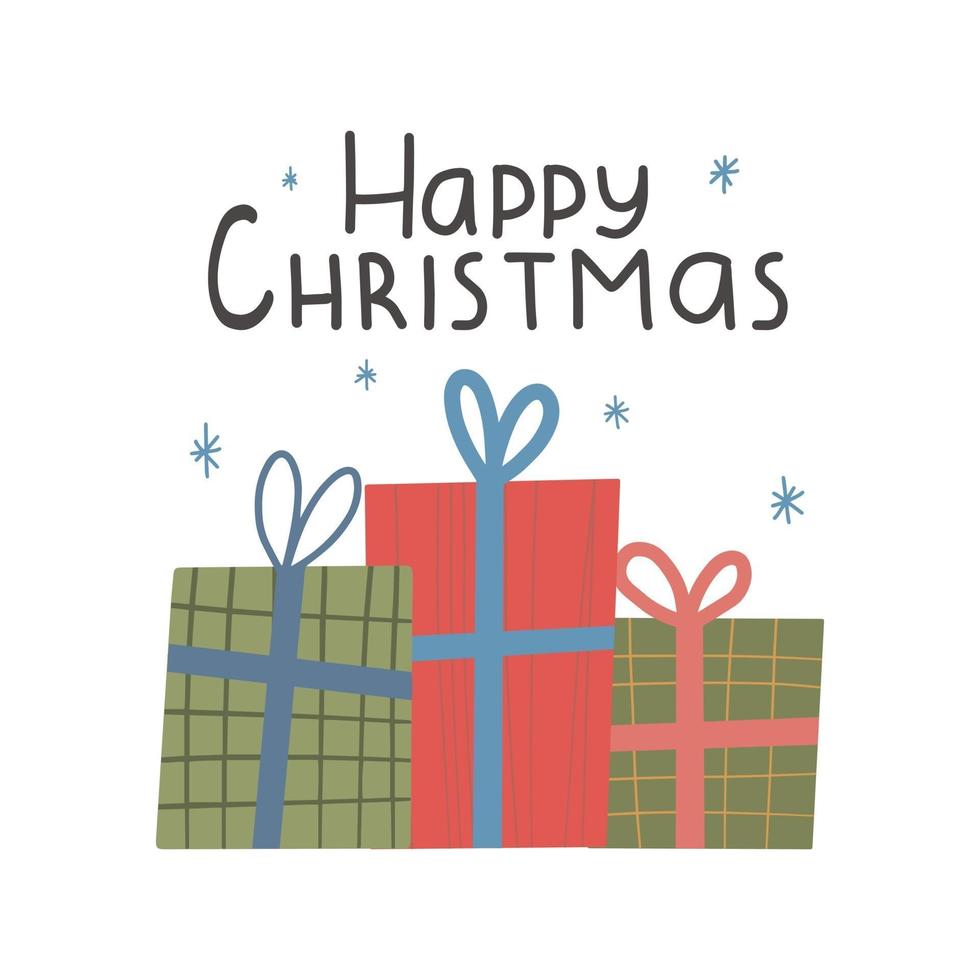 vacaciones de navidad con lindas cajas de regalo tarjeta de felicitación feliz navidad vector