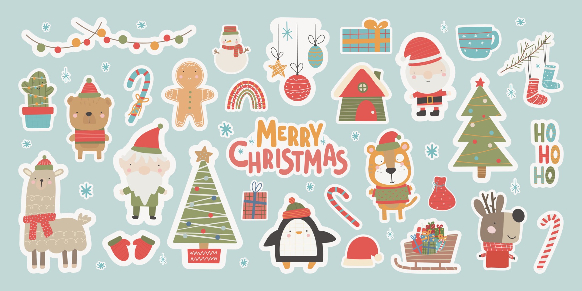Christmas Stickers collection cute traditional elements Christmas