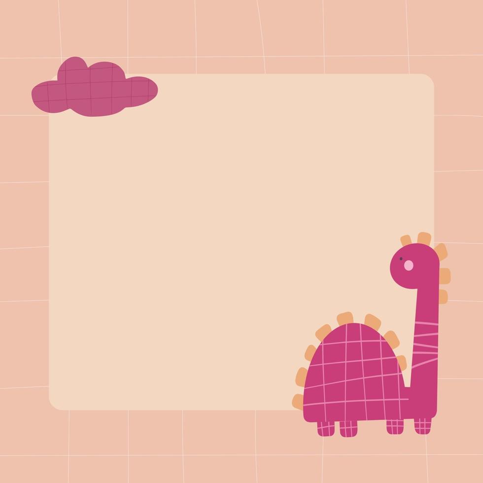 Cute dinosaur with a blot frame in simple cartoon hand-drawn style. vector