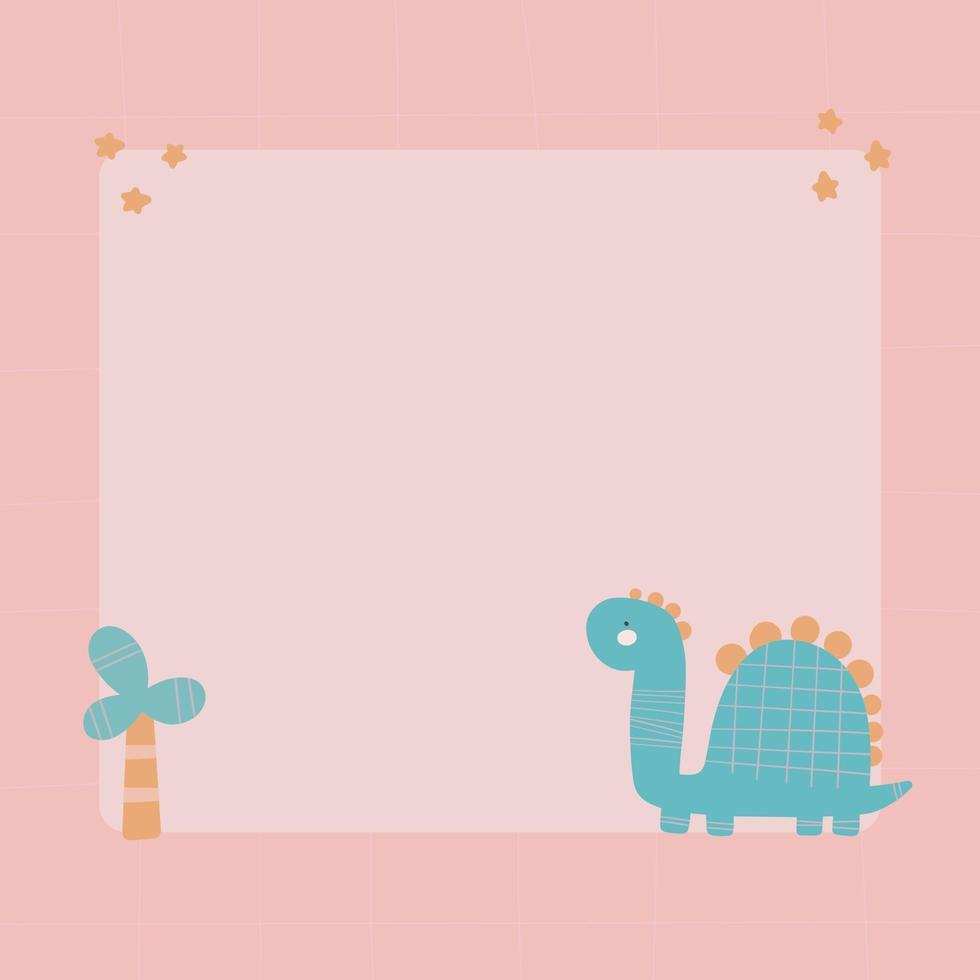 Cute dinosaur with a blot frame in simple cartoon hand-drawn style. vector