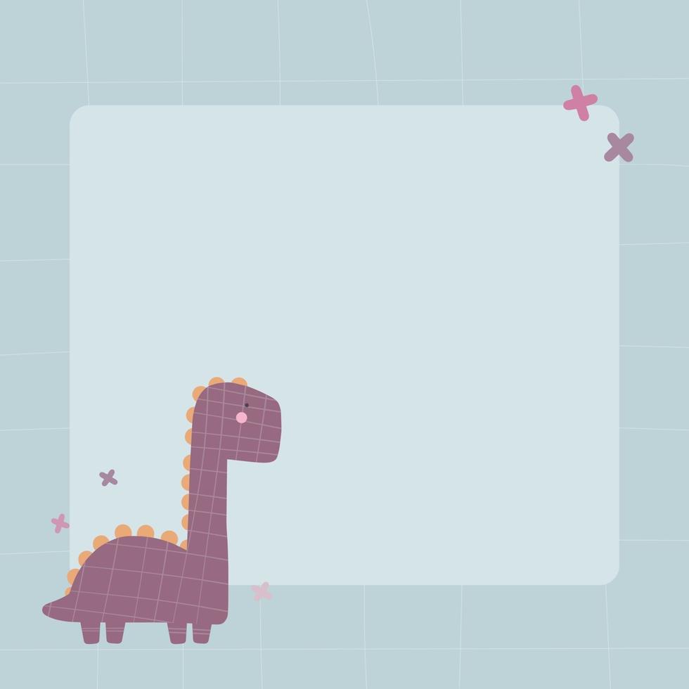 Cute dinosaur with a blot frame in simple cartoon hand-drawn style. vector