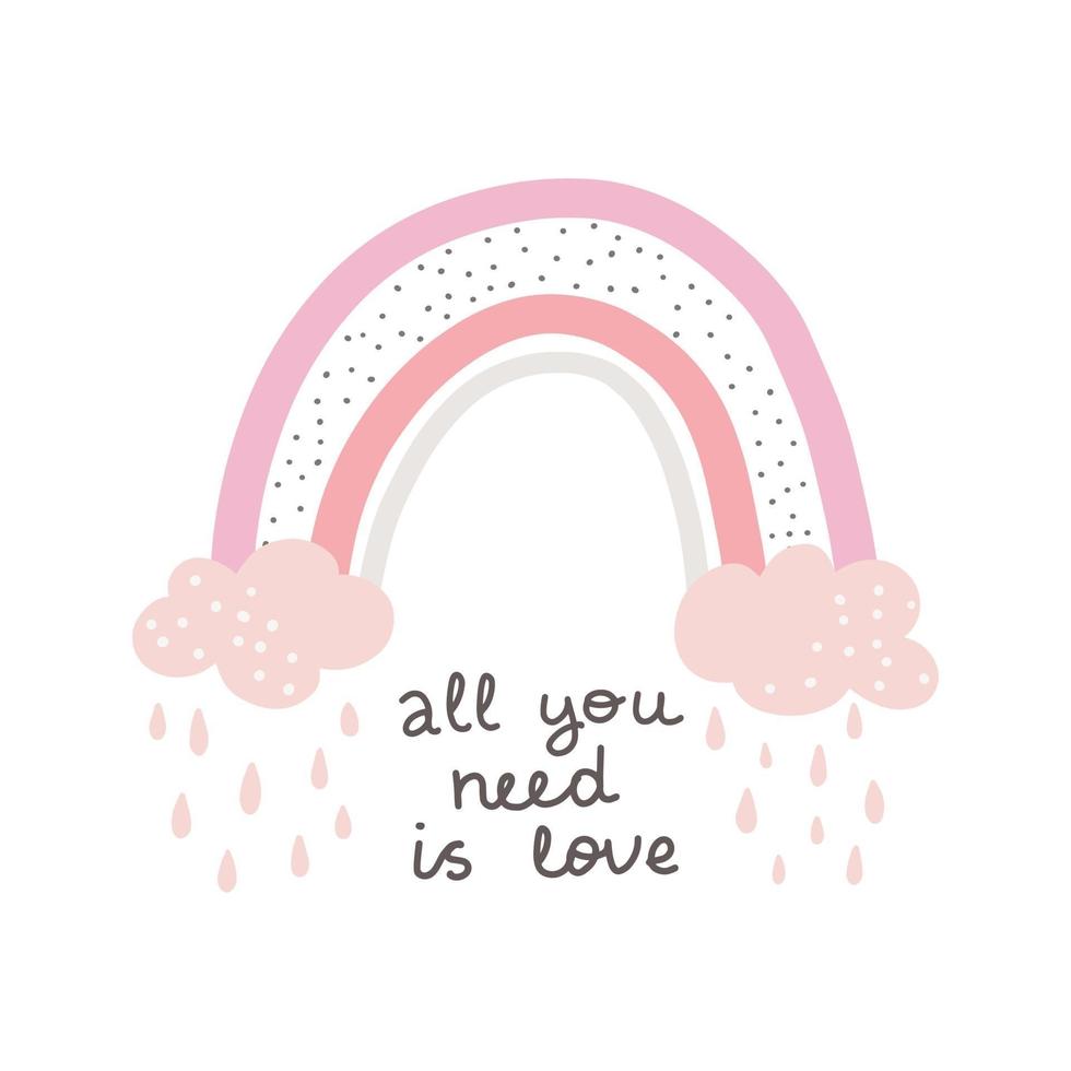 estilo boho arco iris con tarjeta de letras linda impresión vector