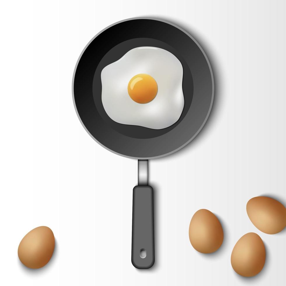 Fried egg with cooking pan isolated on white background vector