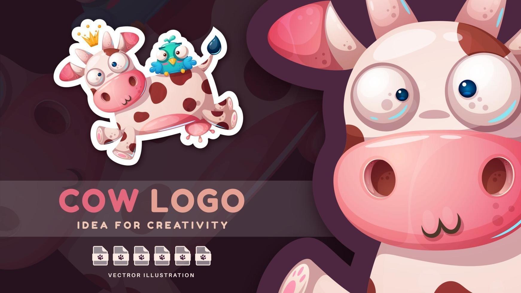 Cartoon character adorable cow - cute sticker vector