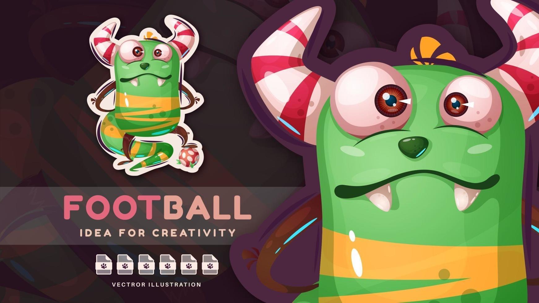 personaje de dibujos animados monstruo de halloween jugar al fútbol. vector