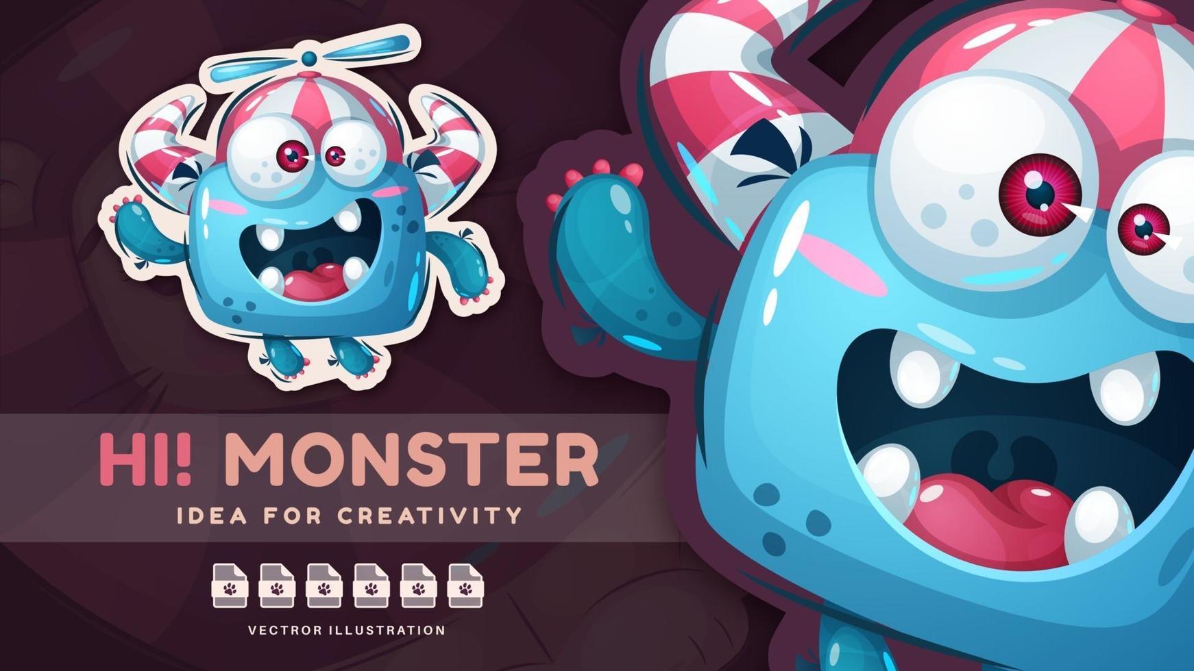 Cartoon character halloween monster - funny sticker vector