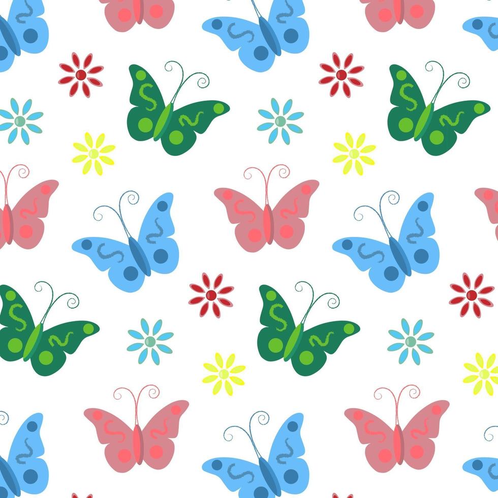 Seamless pattern with butterflies and flowers vector