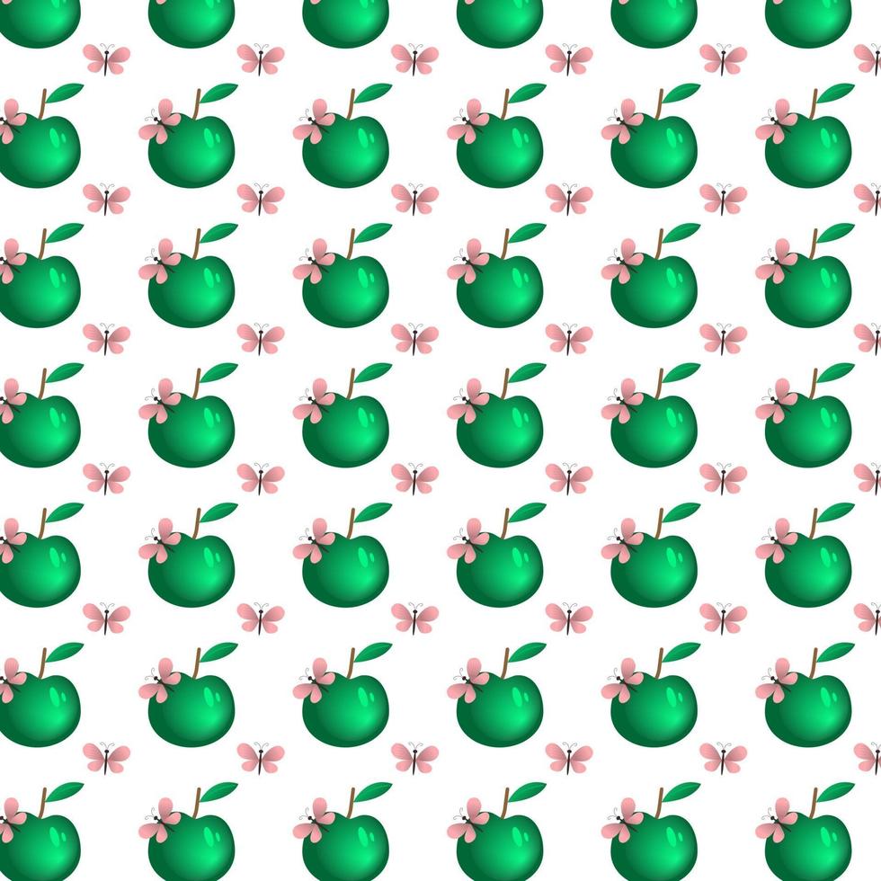 Green apple  with butterfly background vector