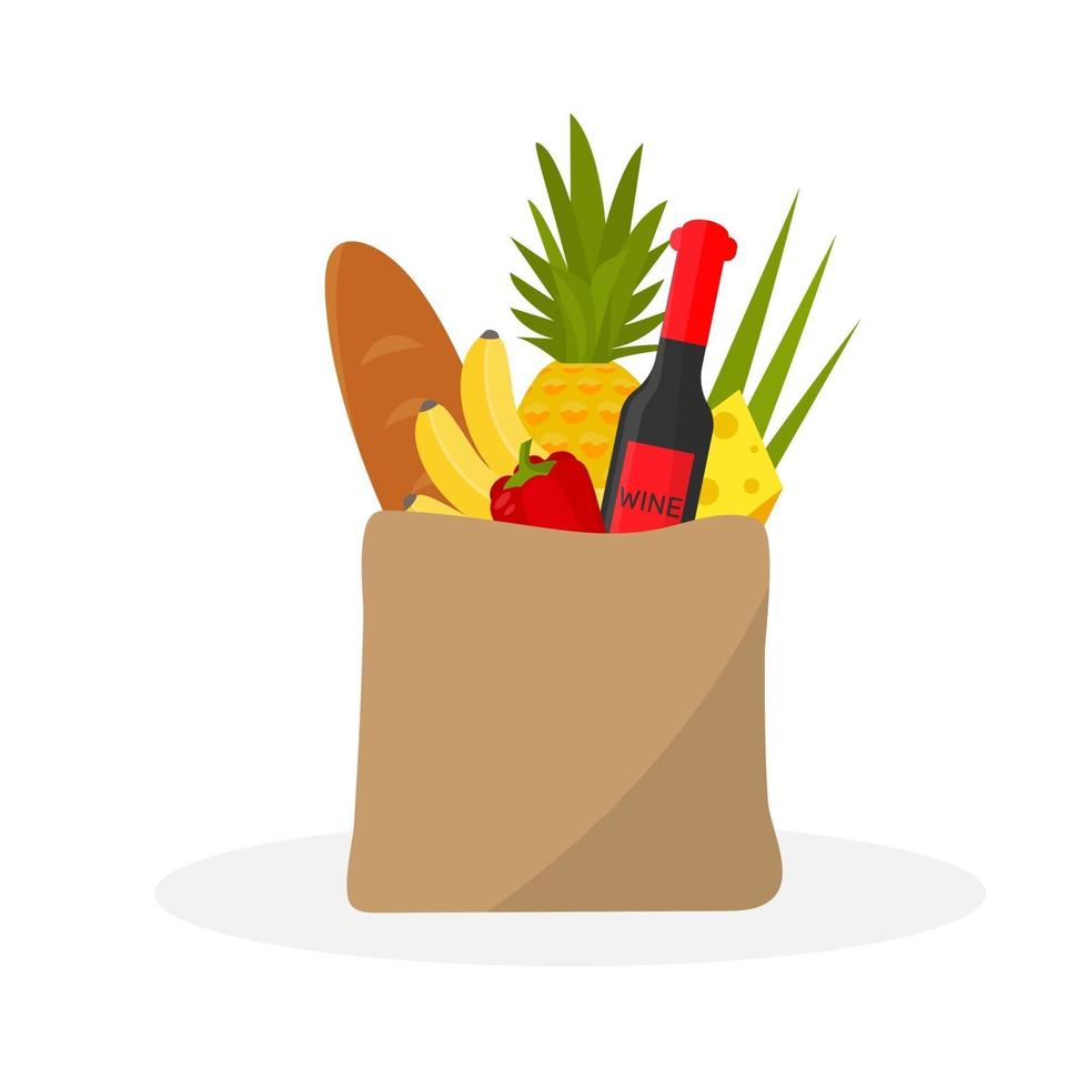 bolsa de papel con comida. vector