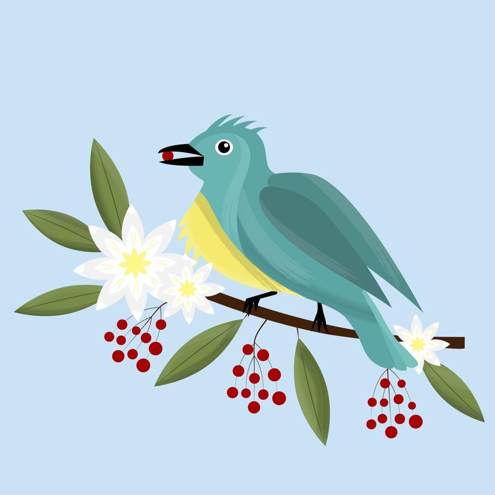 Cute cartoon bird sitting on a branch vector