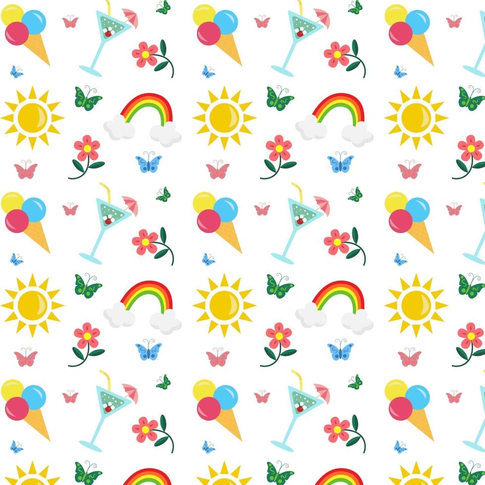 Seamless summer pattern with hand drawn beach elements vector