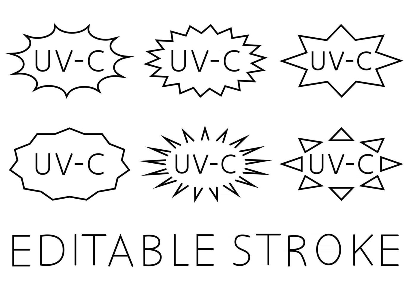 UV sterilization stamp. Sanitation device information sign. Badge set of ultraviolet sterilization. Antimicrobial UVC Light Sanitation. Surface cleaning, medical decontamination procedure vector