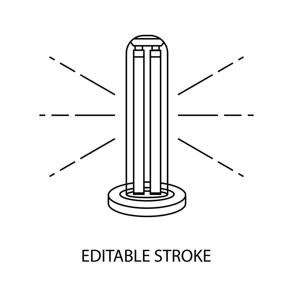 icono de contorno de desinfección de luz ultravioleta. esterilización de aire y superficies con luz ultravioleta. Pictograma lineal de esterilizador uvc de luz antibacteriana. limpieza de superficies. trazo editable vector