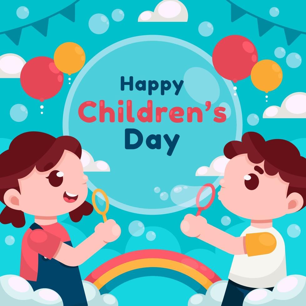 Happy Kids Playing Bubble on Children's Day vector