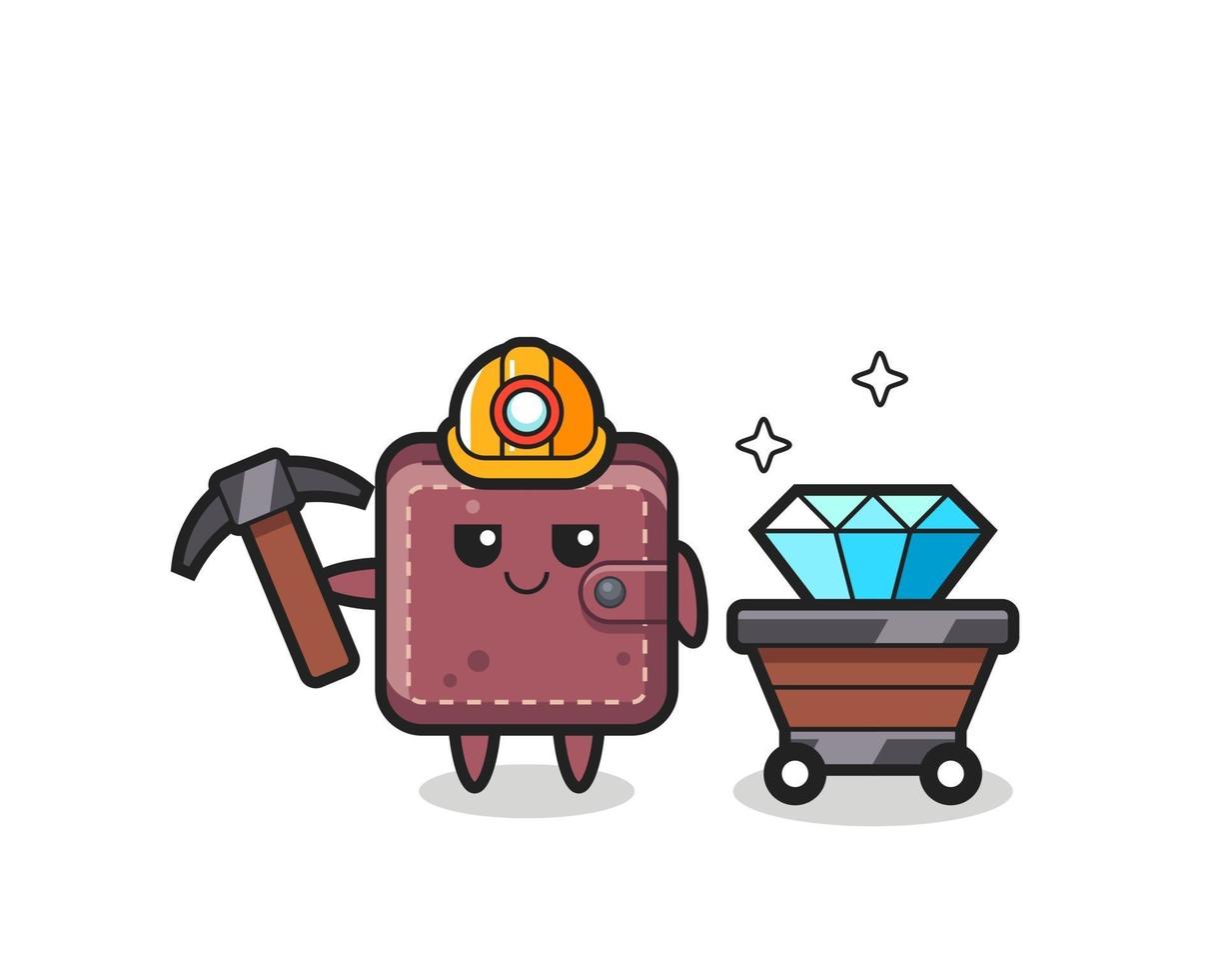 Character Illustration of leather wallet as a miner vector