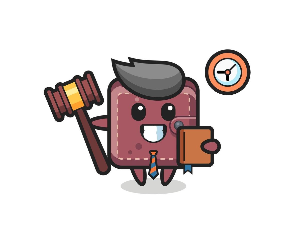 caricatura de mascota de billetera de cuero como juez vector