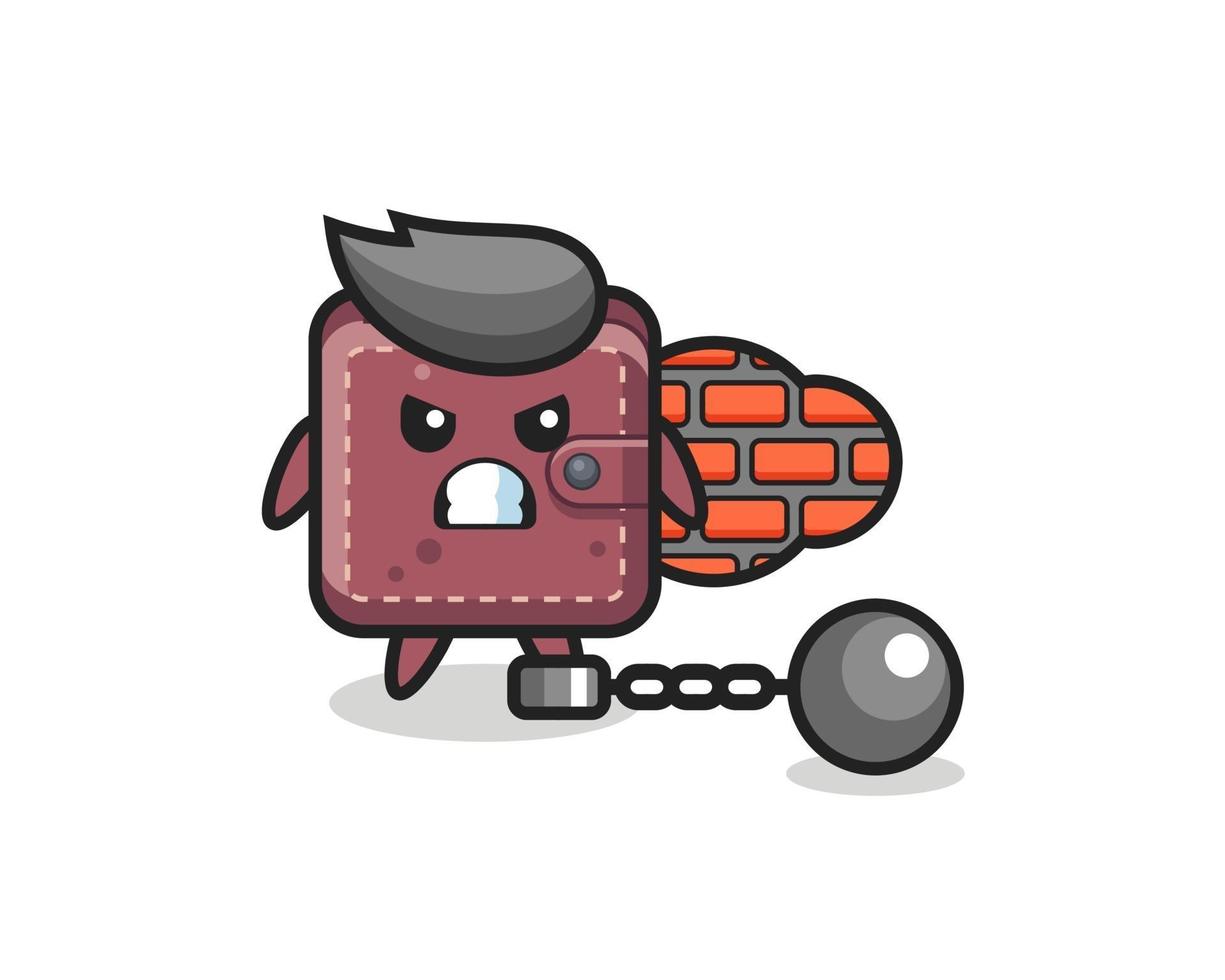 Character mascot of leather wallet as a prisoner vector