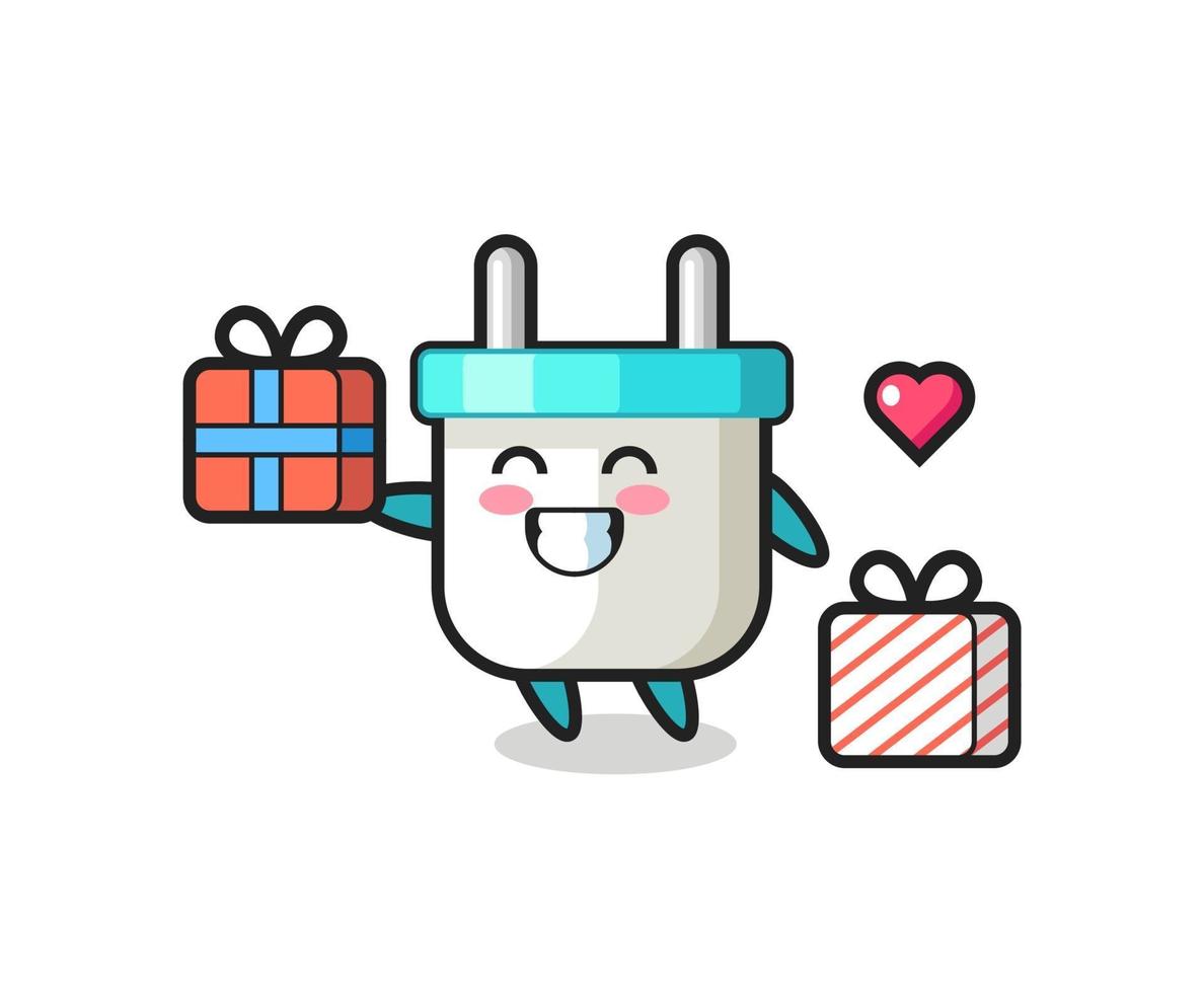 electric plug mascot cartoon giving the gift vector