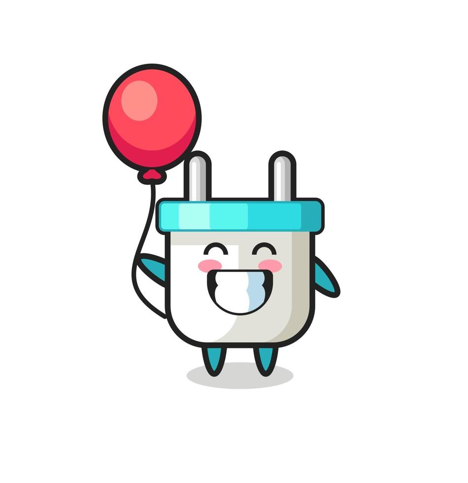 electric plug mascot illustration is playing balloon vector