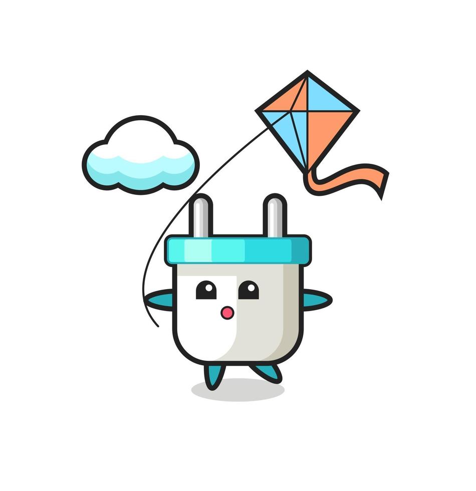 electric plug mascot illustration is playing kite vector