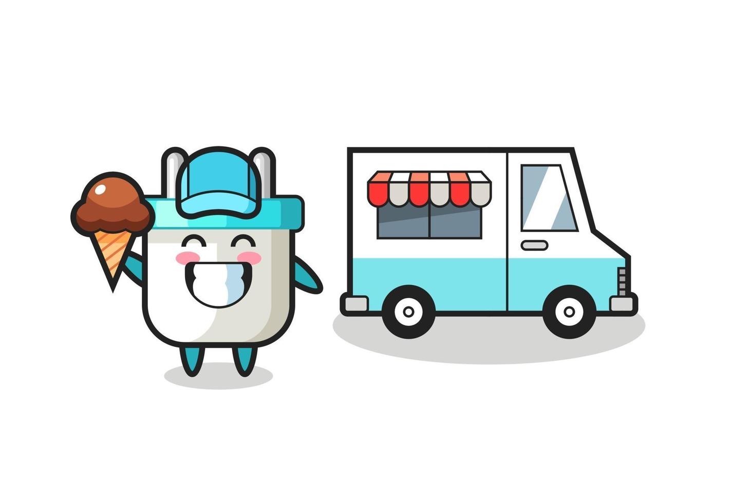 Mascot cartoon of electric plug with ice cream truck vector