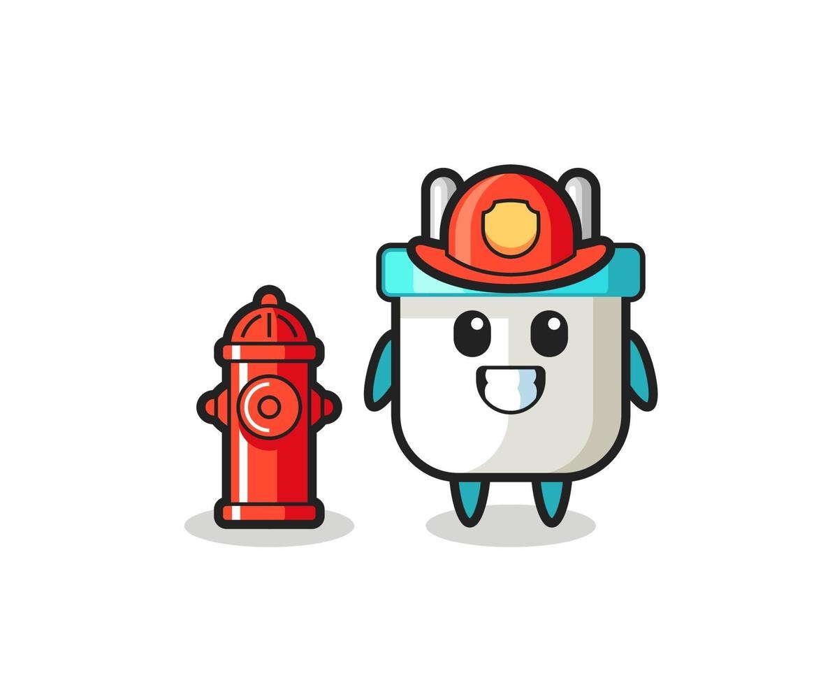 Mascot character of electric plug as a firefighter vector