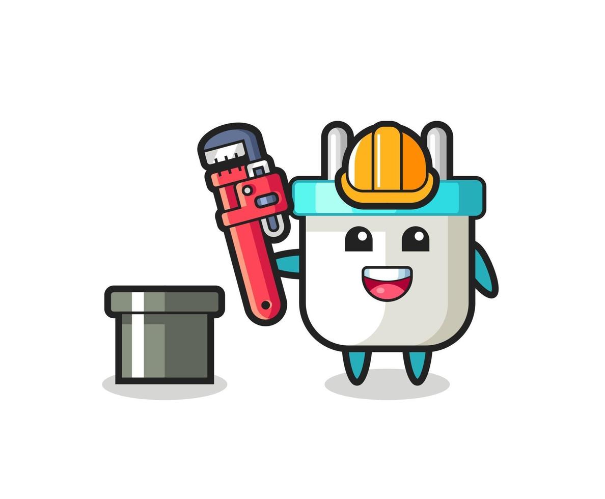 Character Illustration of electric plug as a plumber vector