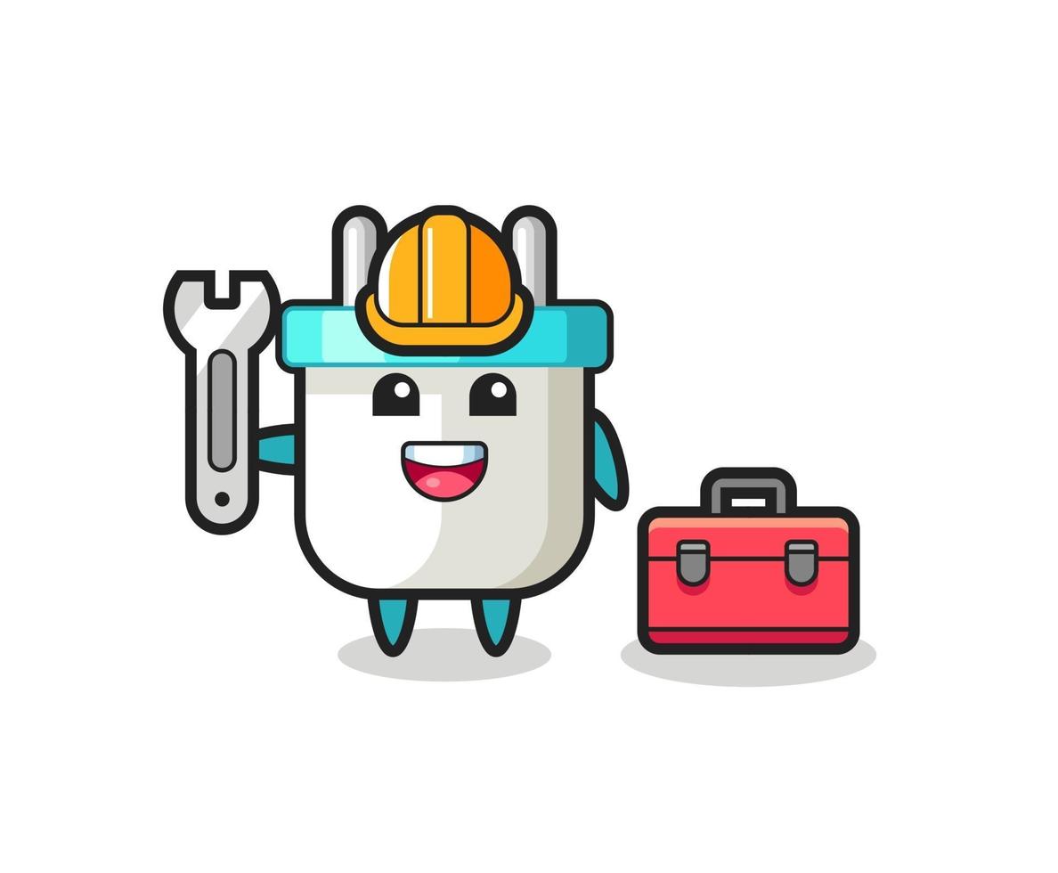 Mascot cartoon of electric plug as a mechanic vector