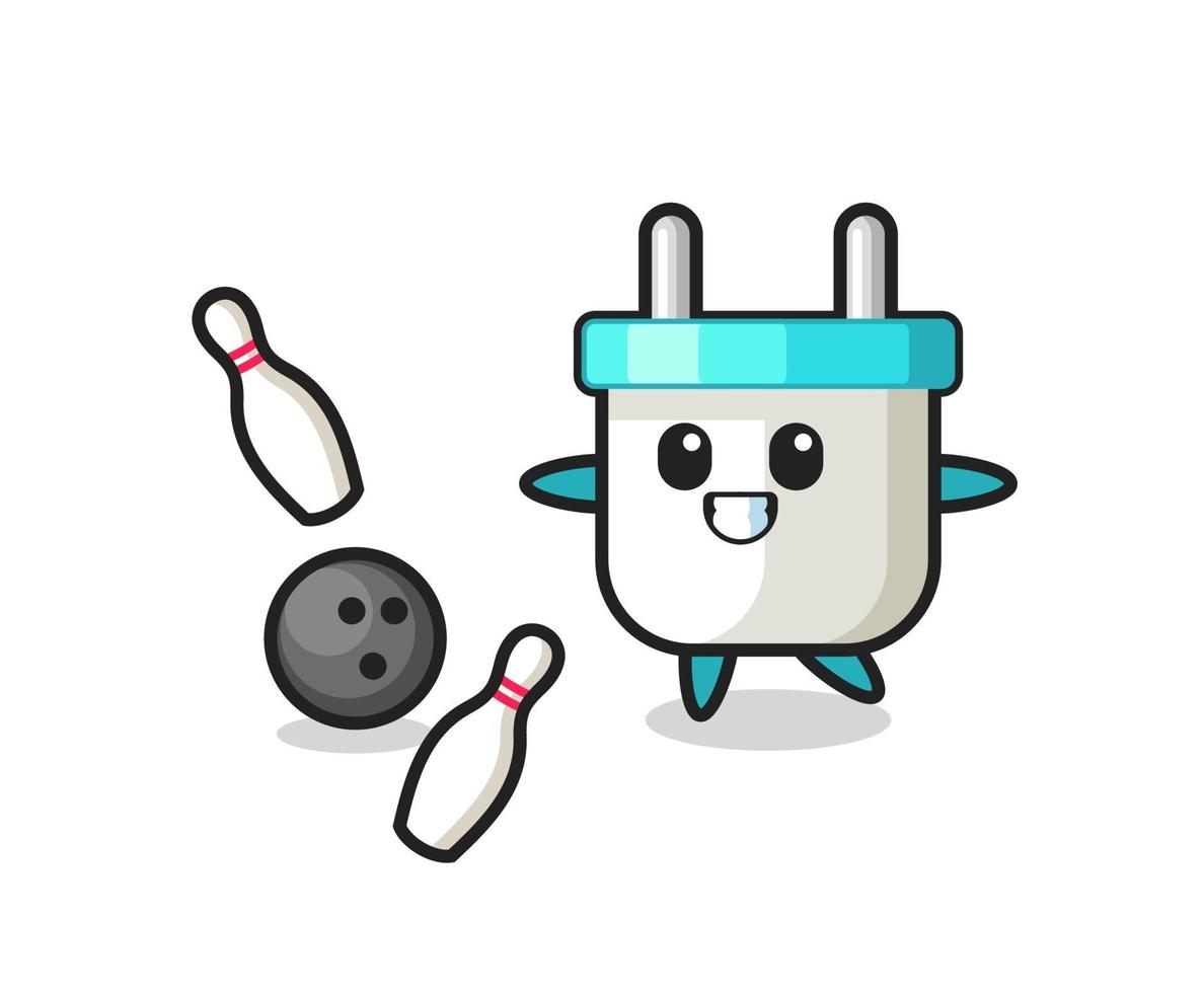 Character cartoon of electric plug is playing bowling vector