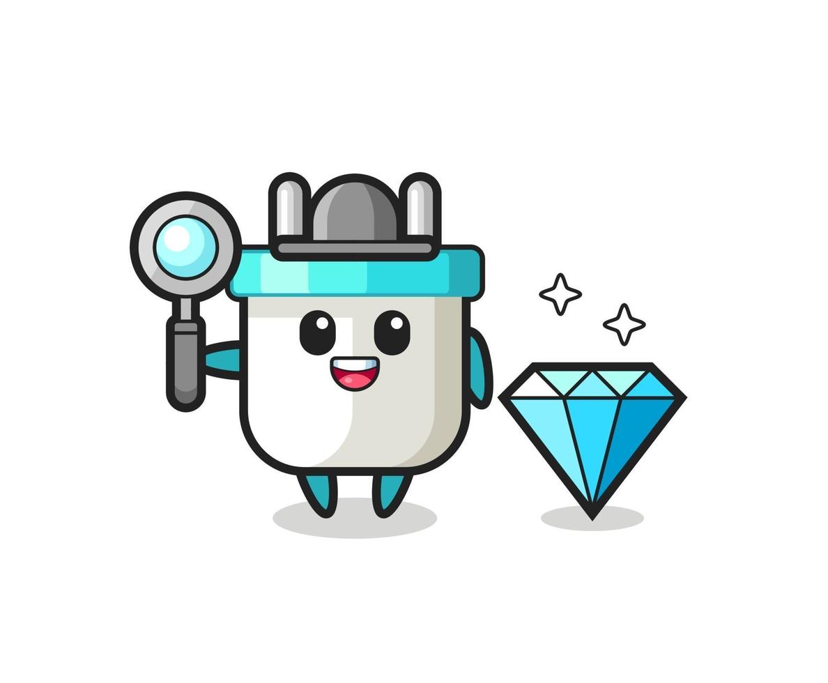 Illustration of electric plug character with a diamond vector