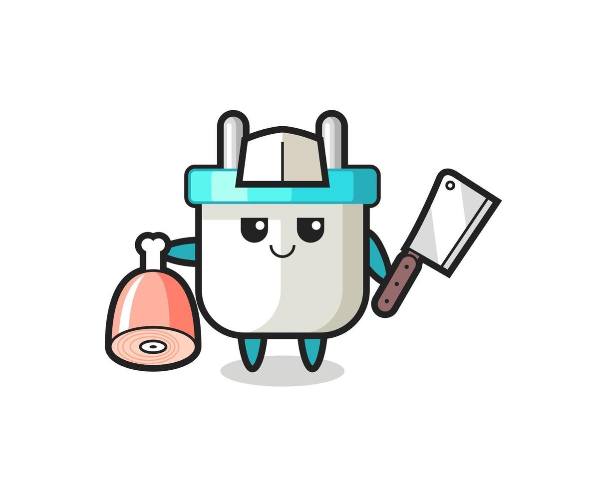 Illustration of electric plug character as a butcher vector