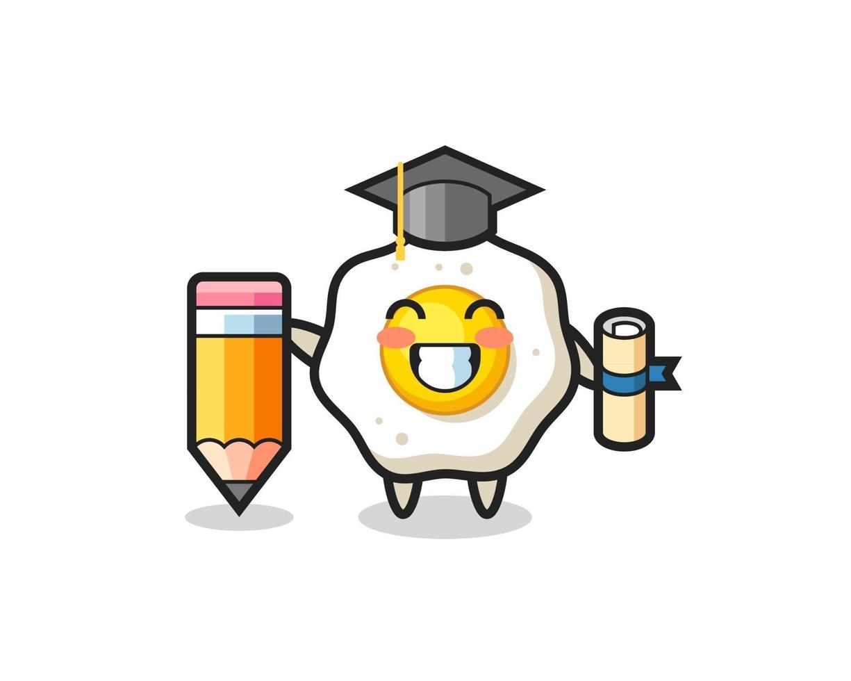 fried egg illustration cartoon is graduation with a giant pencil vector