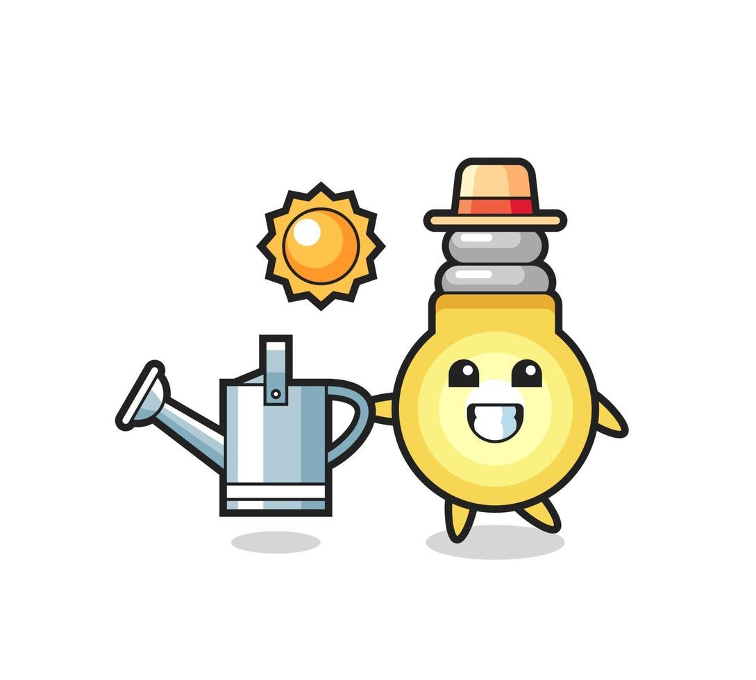 Cartoon character of light bulb holding watering can vector