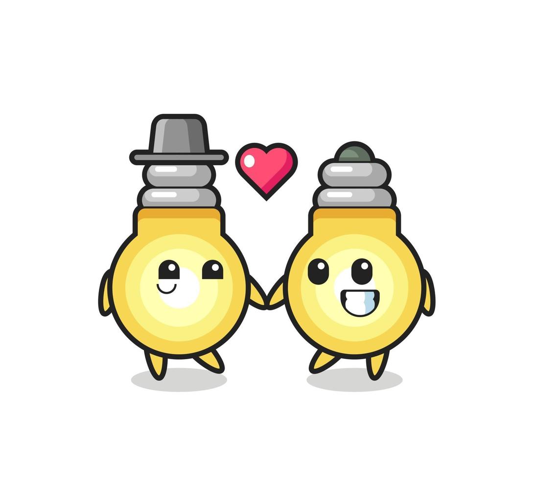 light bulb cartoon character couple with fall in love gesture vector