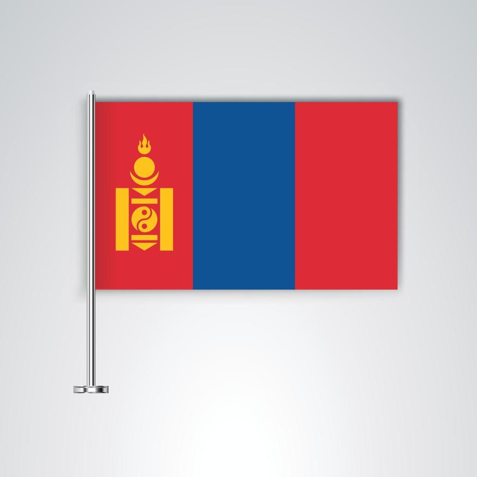 bandera de mongolia con palo de metal vector