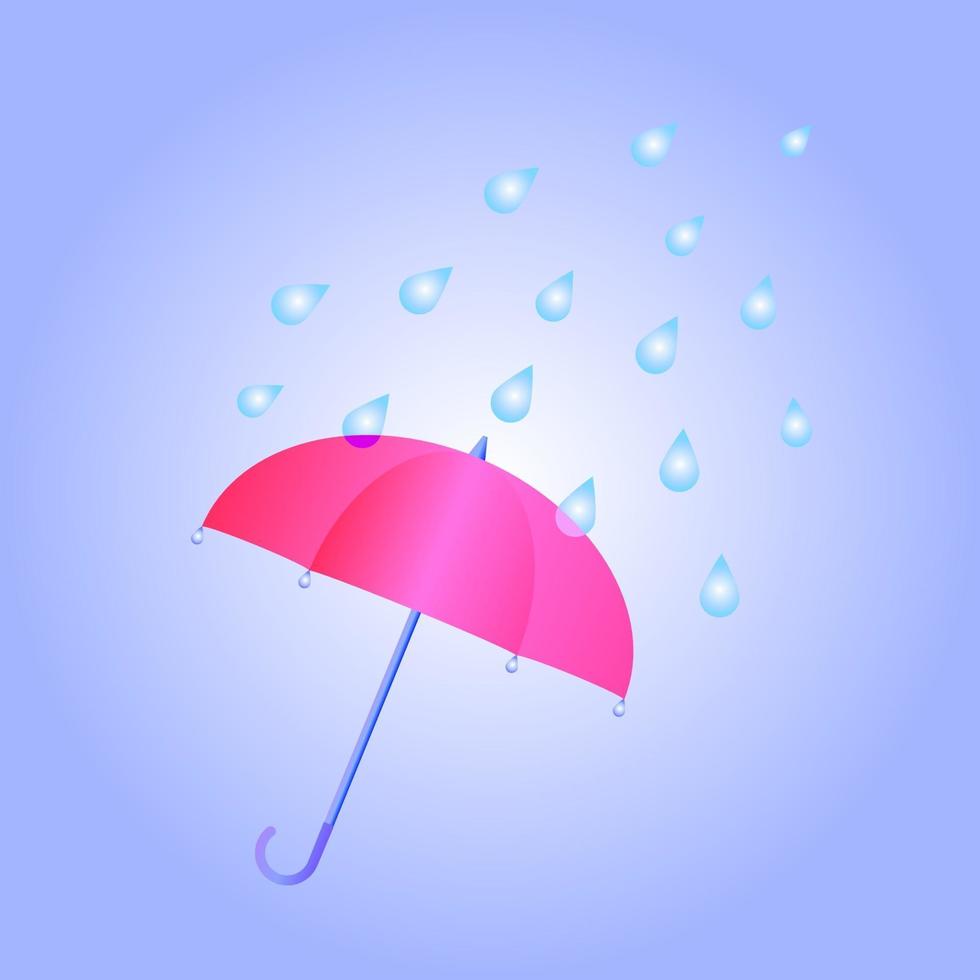 Cute Umbrella and rain drops flat vector illustration
